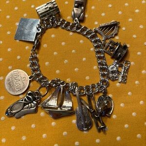Vintage Sterling Silver  Charm Bracelet with Nautical and Travel Charms.